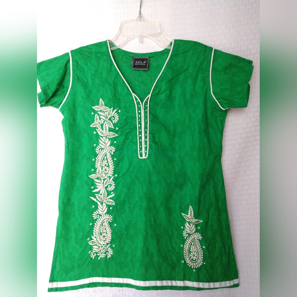 Girl's Indian Ethnic Tunic Top Green Girl's Large